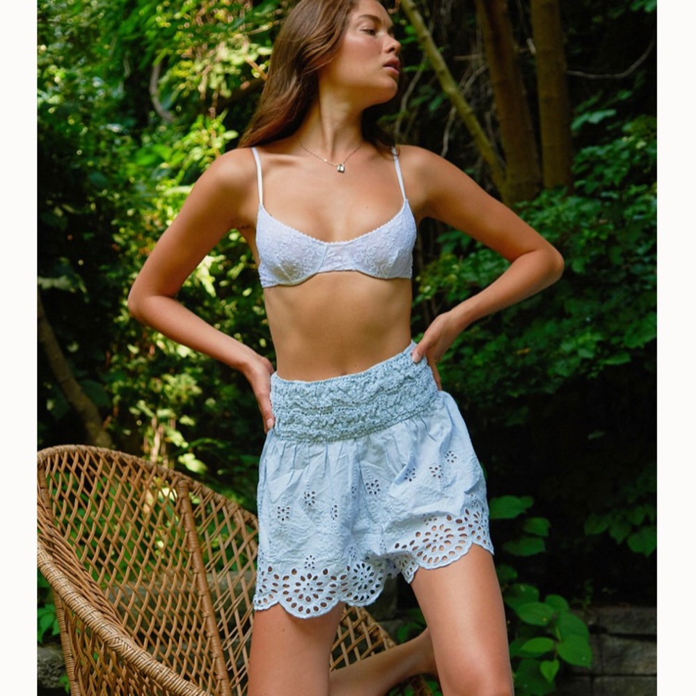 NWOT Free People Elena Eyelet Short, Light Blue